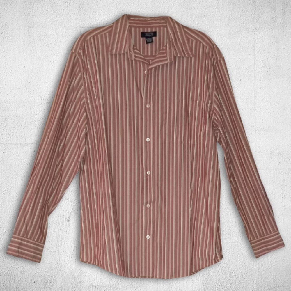 EUC Light Red and Tan Striped Button Down Shirt